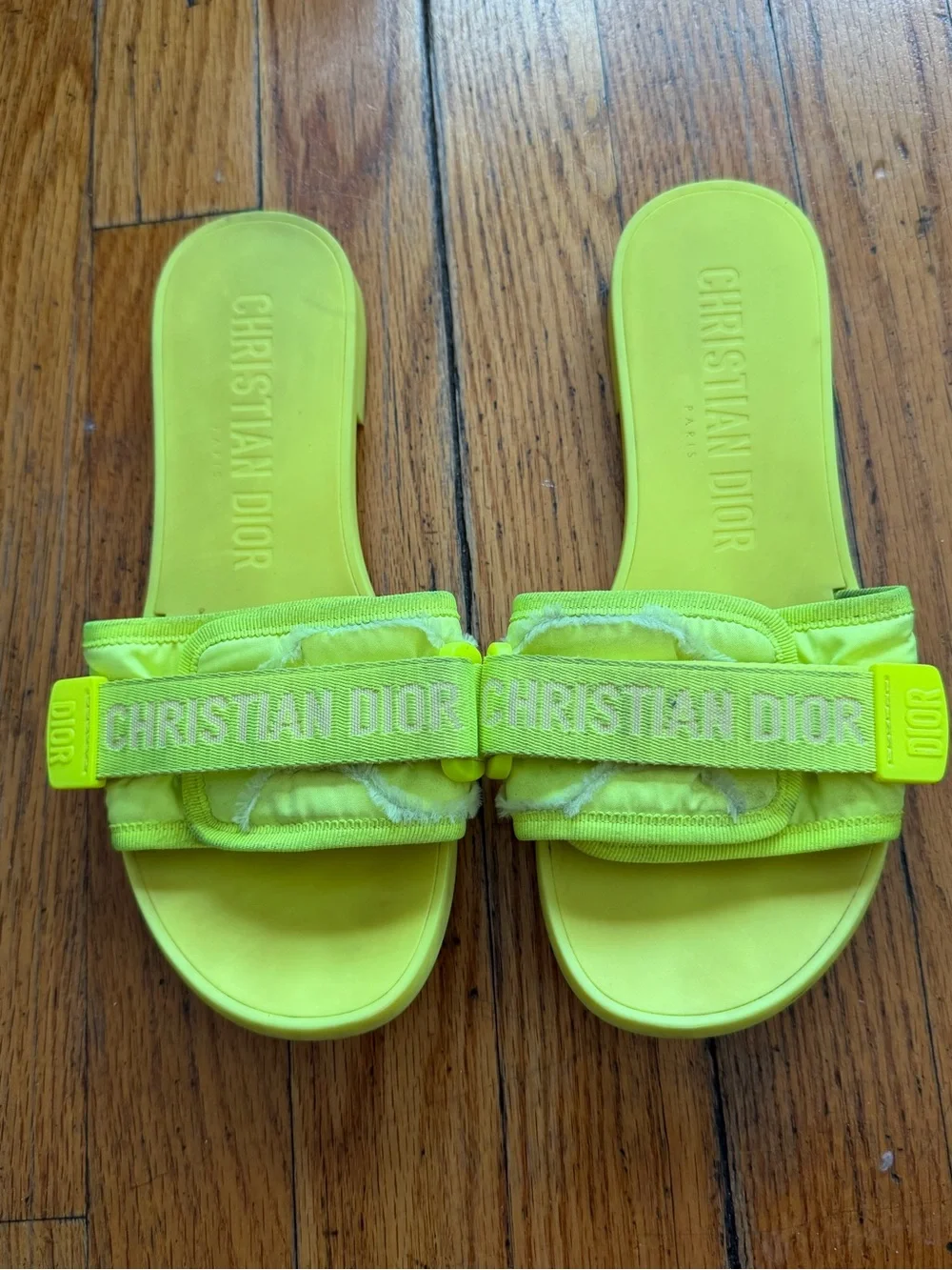 Dior Women’s Neon Lime Logo Slide Sandals